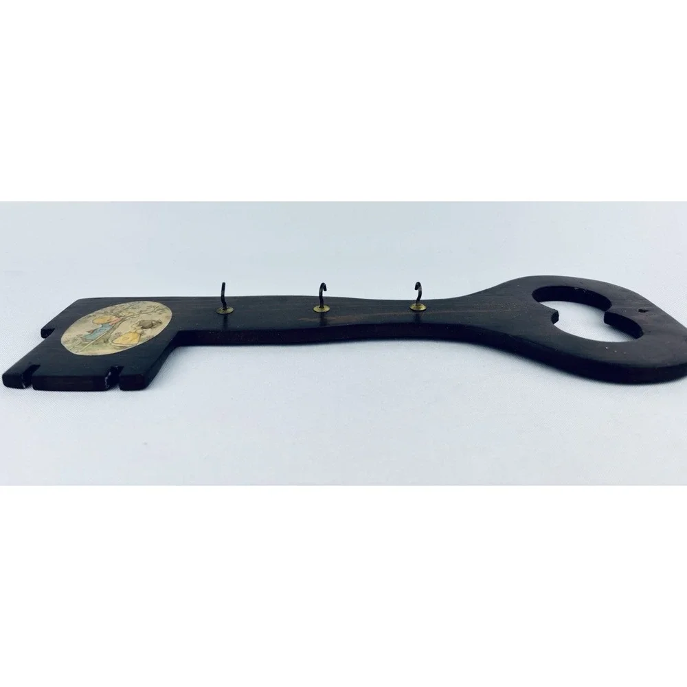 Vintage Holly Hobbie‎ Wood Key Shaped Key Holder Rack 3 Hooks